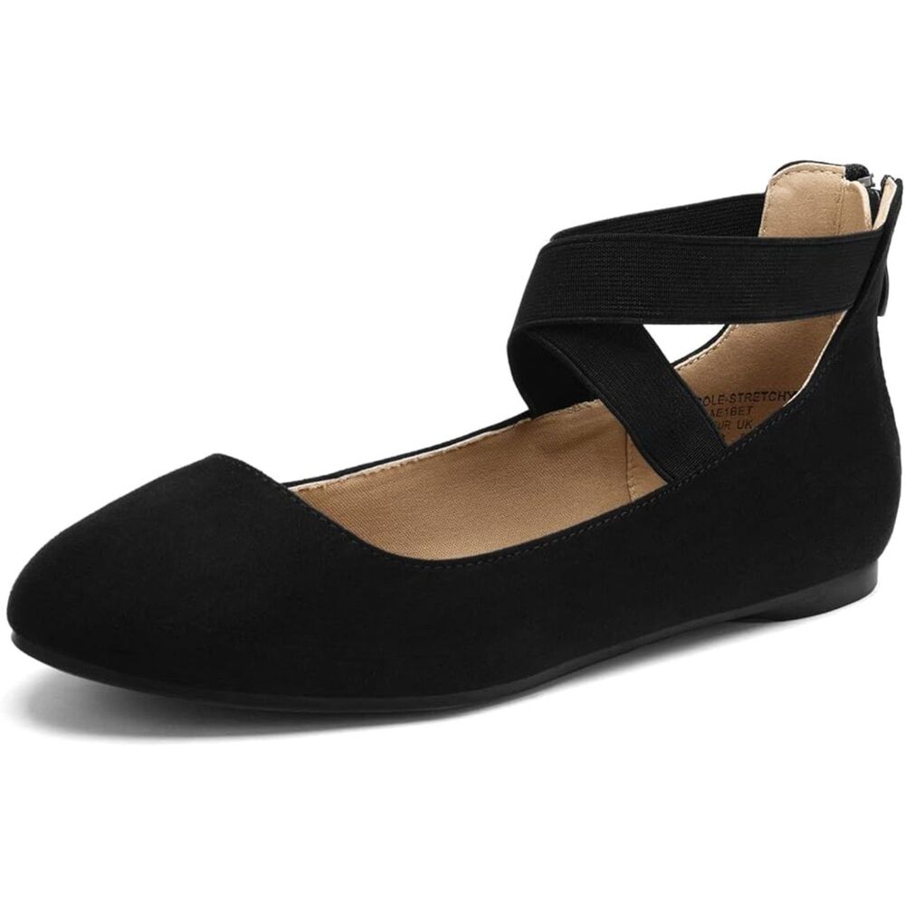 Sole_Stretchy Black Fashion Elastic Ankle Straps Flats Shoes Size 8.5 M US